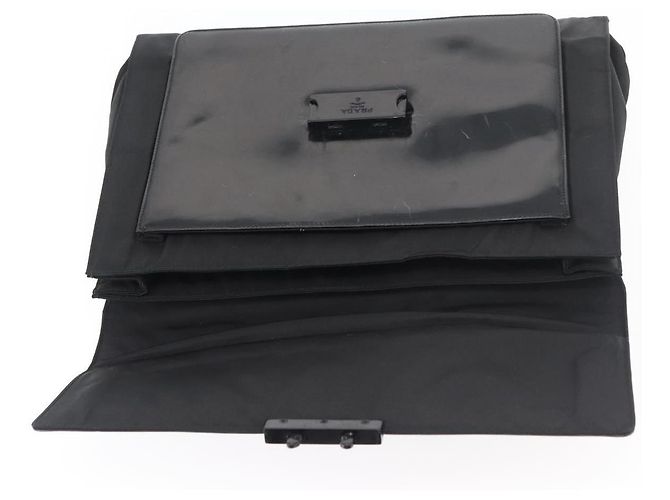 Borsa da lavoro PRADA in nylon nero argento Auth ti3827 - vista 10