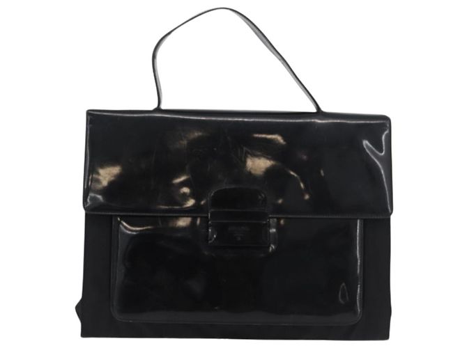 Borsa da lavoro PRADA in nylon nero argento Auth ti3827 - vista 13