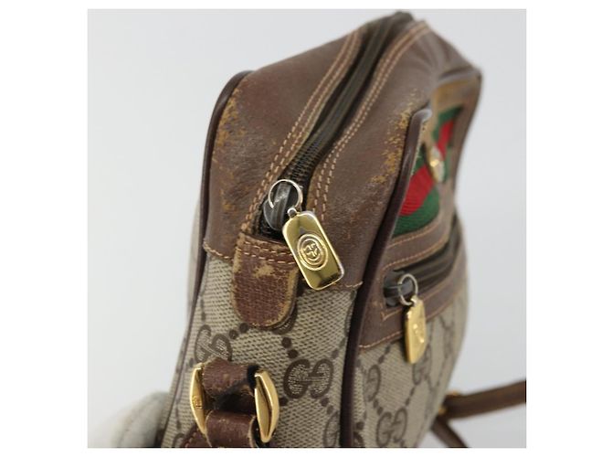 Borsa Gucci GG Supreme Web Sherry Line PVC Beige Oro 56 02 087 Auth BA12158 D'oro - vista 10
