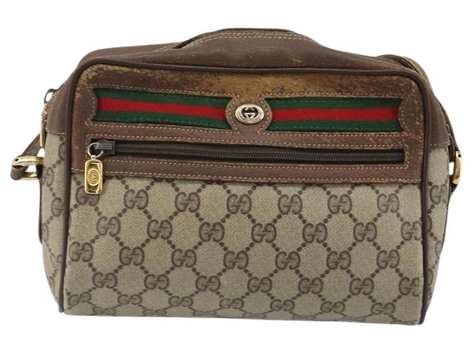 Borsa Gucci GG Supreme Web Sherry Line PVC Beige Oro 56 02 087 Auth BA12158 D'oro - vista 13