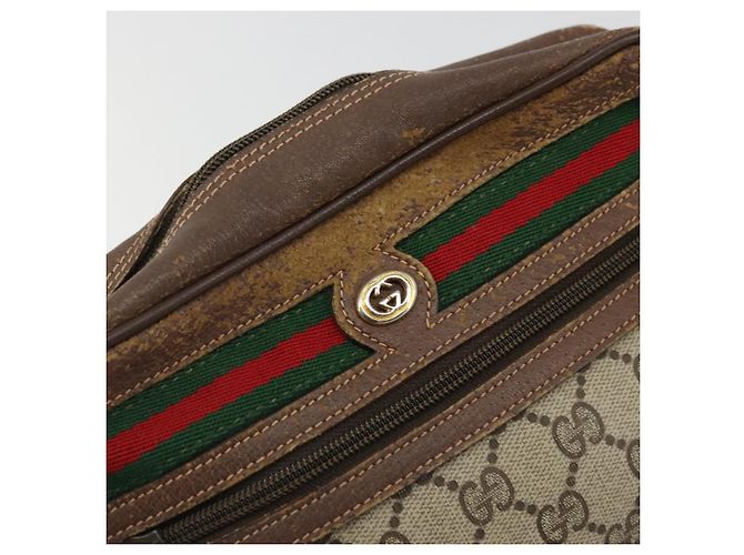 Borsa Gucci GG Supreme Web Sherry Line PVC Beige Oro 56 02 087 Auth BA12158 D'oro - vista 17
