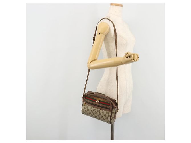 Borsa Gucci GG Supreme Web Sherry Line PVC Beige Oro 56 02 087 Auth BA12158 D'oro - vista 23