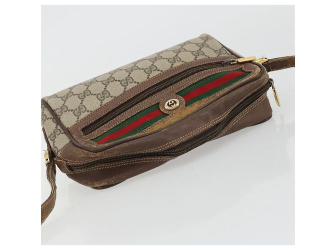 Borsa Gucci GG Supreme Web Sherry Line PVC Beige Oro 56 02 087 Auth BA12158 D'oro - vista 6