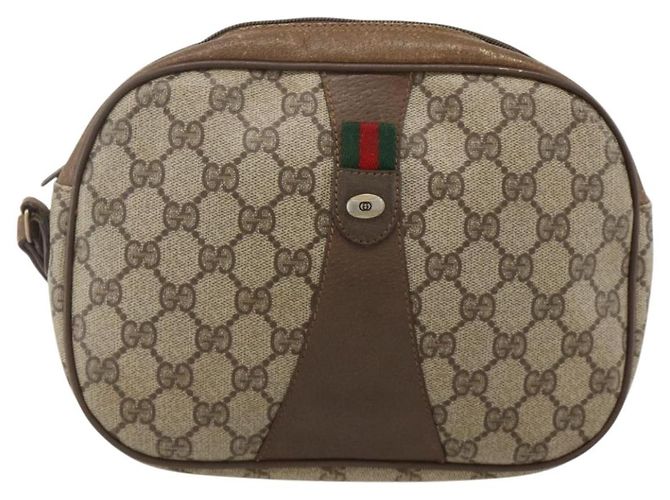 GUCCI GG Supreme Web Sherry Line Clutch Bag PVC Beige Oro 89 01 034 Auth 175777 - vista 13