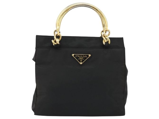 PRADA Borsa a mano in nylon nero e oro Auth yk20281 D'oro - vista 13
