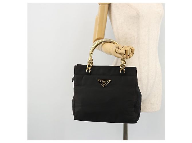 PRADA Borsa a mano in nylon nero e oro Auth yk20281 D'oro - vista 23