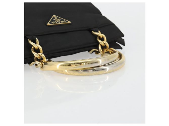 PRADA Borsa a mano in nylon nero e oro Auth yk20281 D'oro - vista 7