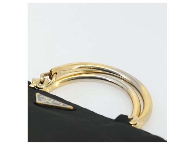 PRADA Borsa a mano in nylon nero e oro Auth yk20281 D'oro - vista 8