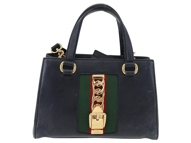 GUCCI Silvi Sac à Main Cuir 2en1 Marine Or 460381 Auth YKZ1323A Doré Bleu Marine - vue 13