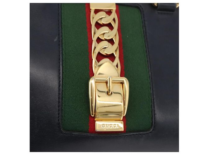 GUCCI Silvi Sac à Main Cuir 2en1 Marine Or 460381 Auth YKZ1323A Doré Bleu Marine - vue 18
