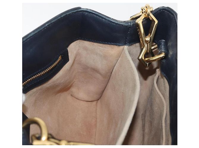 GUCCI Silvi Sac à Main Cuir 2en1 Marine Or 460381 Auth YKZ1323A Doré Bleu Marine - vue 20