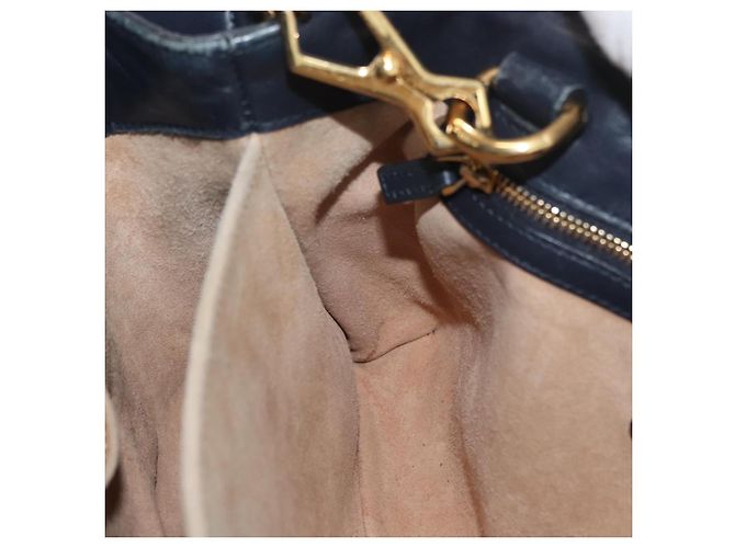 GUCCI Silvi Sac à Main Cuir 2en1 Marine Or 460381 Auth YKZ1323A Doré Bleu Marine - vue 21