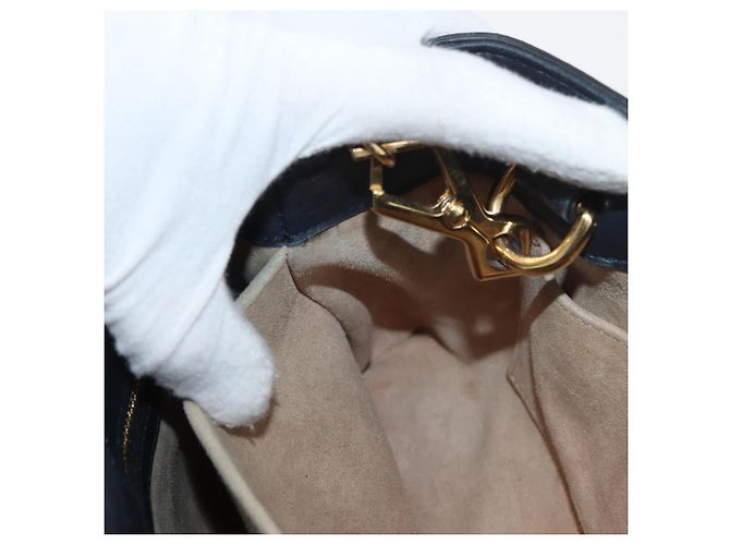 GUCCI Silvi Sac à Main Cuir 2en1 Marine Or 460381 Auth YKZ1323A Doré Bleu Marine - vue 23