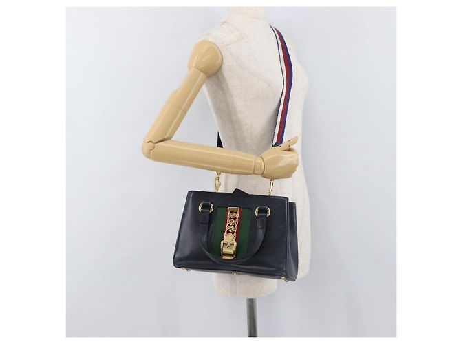 GUCCI Silvi Sac à Main Cuir 2en1 Marine Or 460381 Auth YKZ1323A Doré Bleu Marine - vue 28