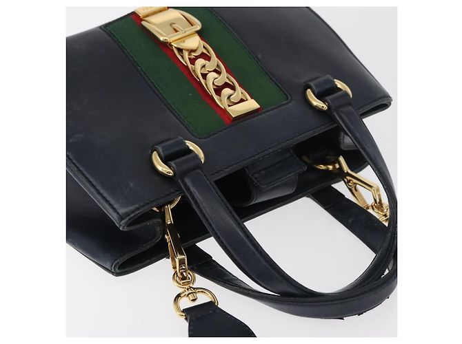 GUCCI Silvi Sac à Main Cuir 2en1 Marine Or 460381 Auth YKZ1323A Doré Bleu Marine - vue 6