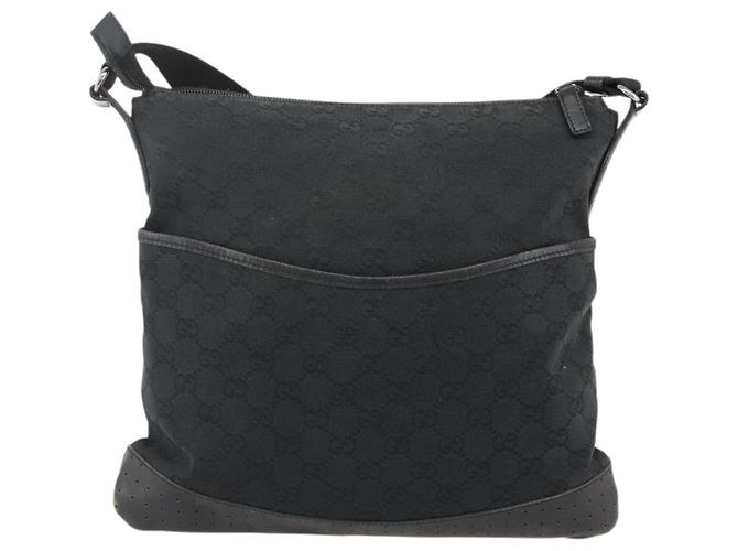 Borsa a Spalla GG Canvas Gucci Nera Argento 145357 Auth 175338 Nero - vista 13
