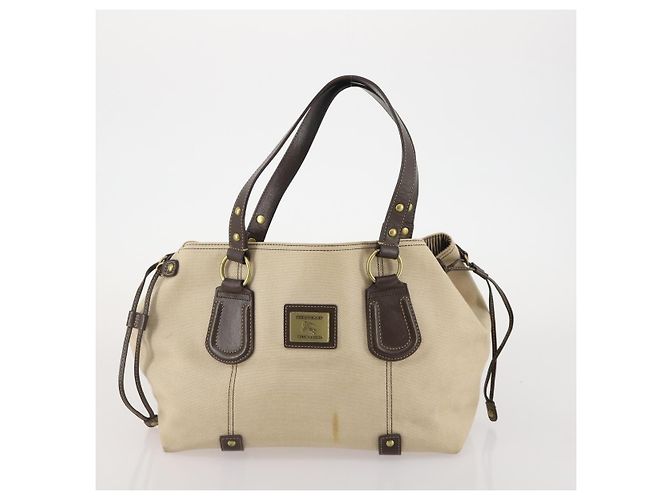 Borsa a mano Burberrys in tela e pelle 2 pezzi marrone beige Auth BA11996 - vista 10