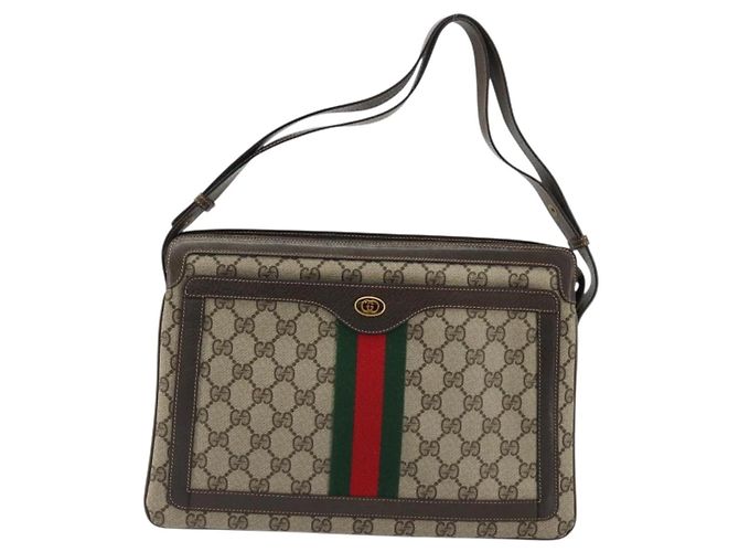 Gucci Bolso GG Supreme Web Sherry Line PVC Beige Oro 14 02 013 Auth 176608 Dorado - vista 13