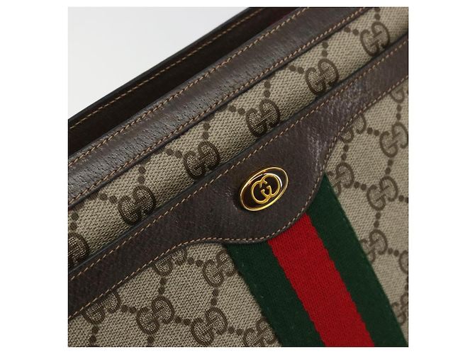 Gucci Bolso GG Supreme Web Sherry Line PVC Beige Oro 14 02 013 Auth 176608 Dorado - vista 17