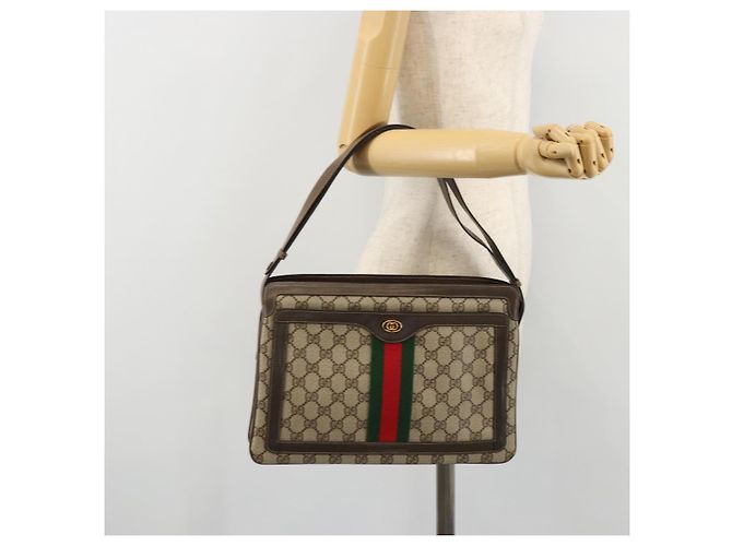 Gucci Bolso GG Supreme Web Sherry Line PVC Beige Oro 14 02 013 Auth 176608 Dorado - vista 24