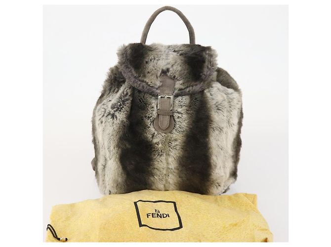 FENDI Backpack Fur Beige Silver Auth YKZ827A Silvery - view 12