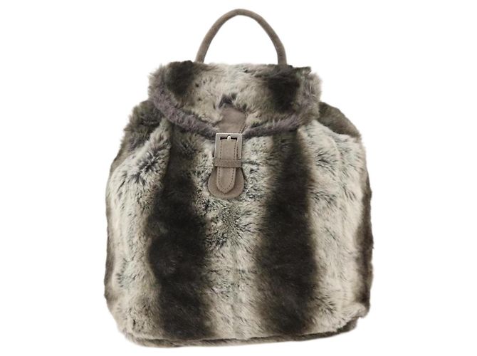 FENDI Backpack Fur Beige Silver Auth YKZ827A Silvery - view 13