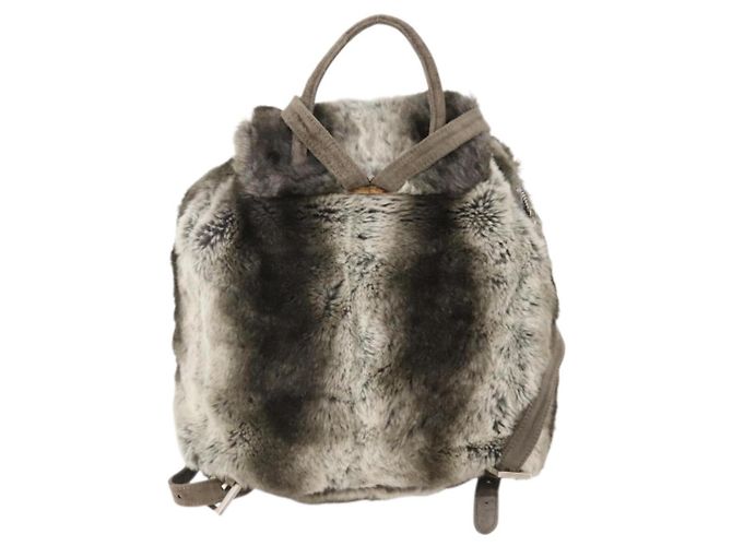 FENDI Backpack Fur Beige Silver Auth YKZ827A Silvery - view 2