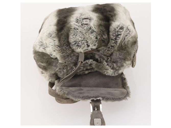 FENDI Backpack Fur Beige Silver Auth YKZ827A Silvery - view 22