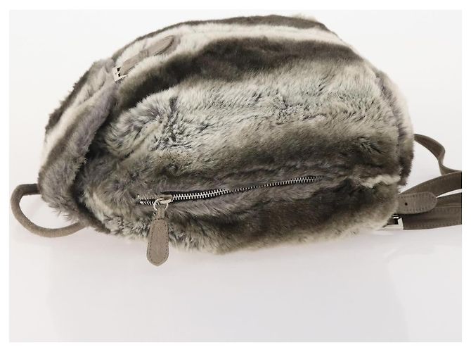 FENDI Backpack Fur Beige Silver Auth YKZ827A Silvery - view 4