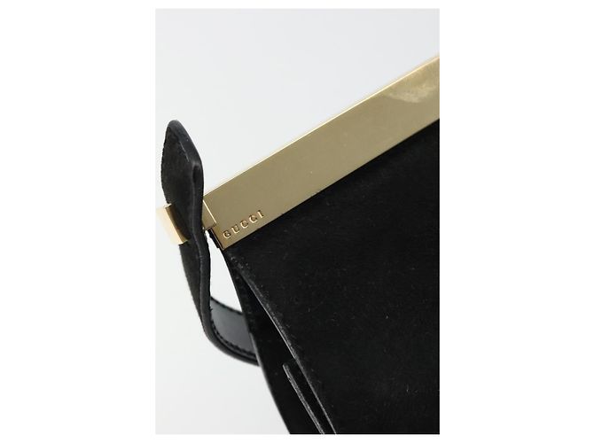 Bolsa de Mão GUCCI Camurça Preta Dourada 001 2058 1928 0 Auth yk20276 Preto Dourado - vista 18