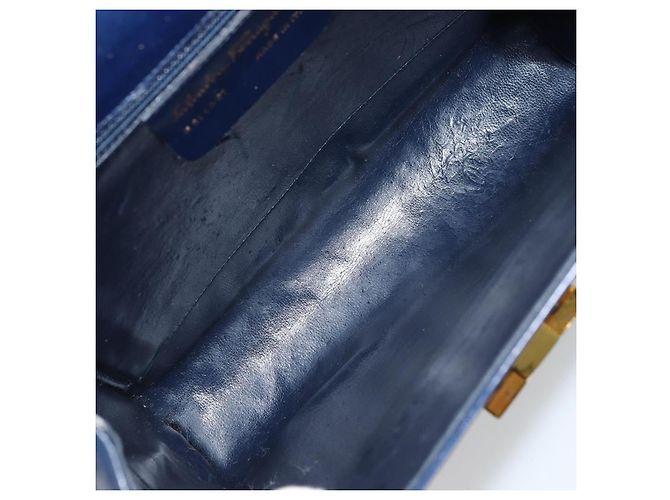Borsa a Spalla Gancini in Pelle Salvatore Ferragamo Blu Navy Oro Auth YKZ1104 - vista 10