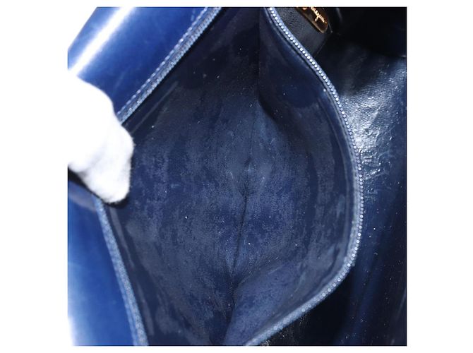Borsa a Spalla Gancini in Pelle Salvatore Ferragamo Blu Navy Oro Auth YKZ1104 - vista 11