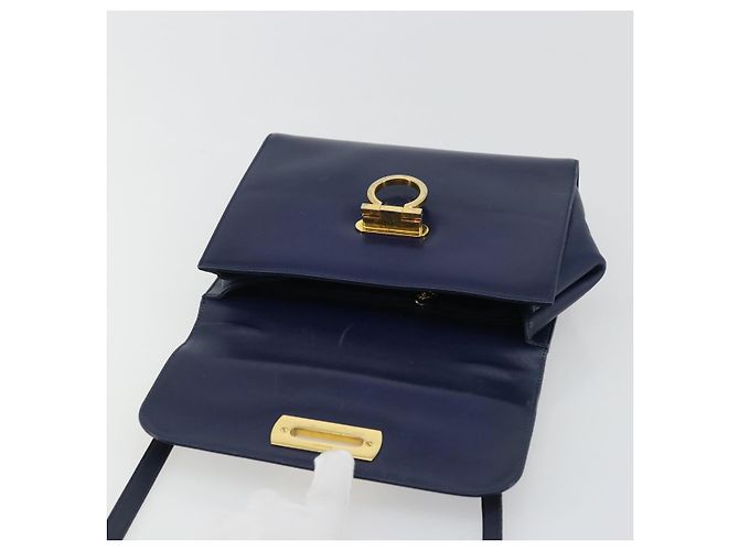Borsa a Spalla Gancini in Pelle Salvatore Ferragamo Blu Navy Oro Auth YKZ1104 - vista 18