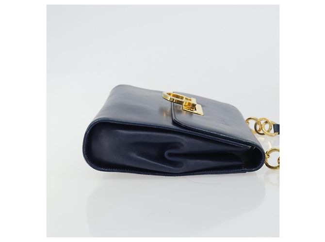 Borsa a Spalla Gancini in Pelle Salvatore Ferragamo Blu Navy Oro Auth YKZ1104 - vista 3