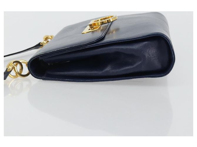Borsa a Spalla Gancini in Pelle Salvatore Ferragamo Blu Navy Oro Auth YKZ1104 - vista 4