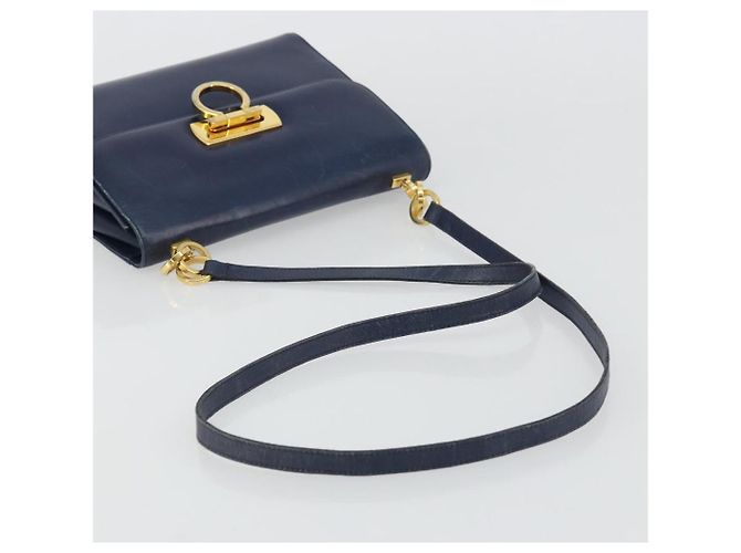 Borsa a Spalla Gancini in Pelle Salvatore Ferragamo Blu Navy Oro Auth YKZ1104 - vista 7