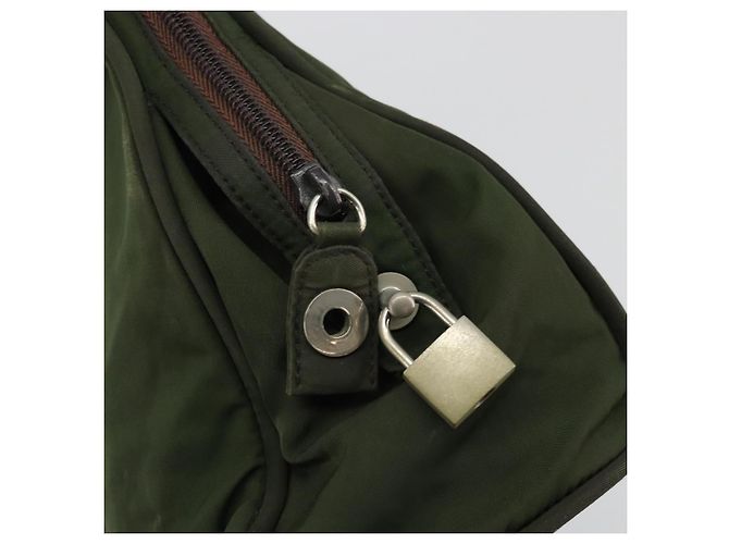 PRADA Borsa a mano in nylon khaki argento autentica 175996 Cachi - vista 10