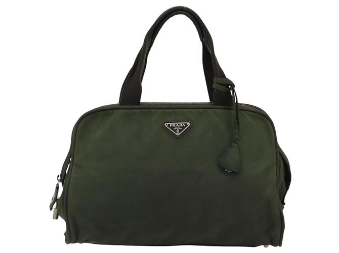 PRADA Borsa a mano in nylon khaki argento autentica 175996 Cachi - vista 13