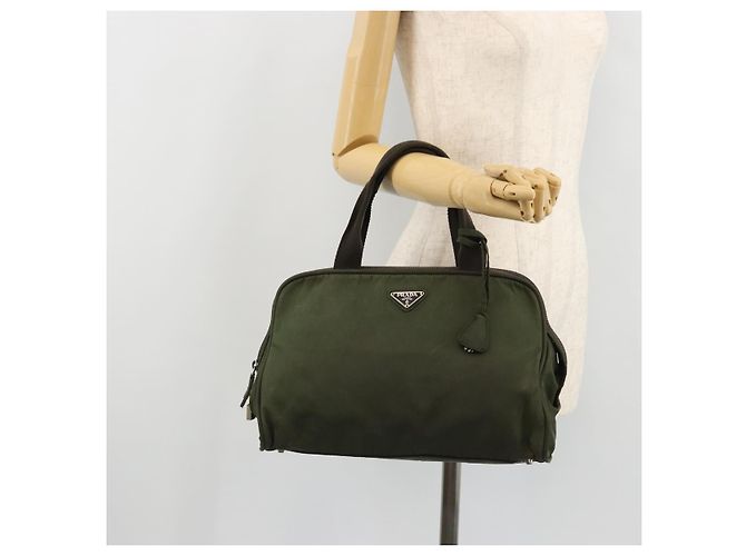 PRADA Borsa a mano in nylon khaki argento autentica 175996 Cachi - vista 25