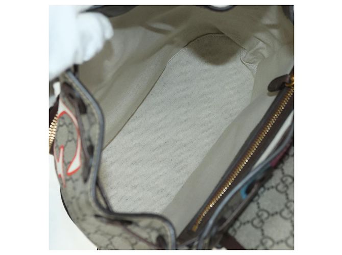 Gucci Zaino interbloccato GG Supreme in PVC beige e oro 674147 Auth YKZ1279M D'oro - view 10