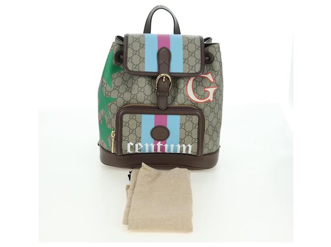 Gucci Zaino interbloccato GG Supreme in PVC beige e oro 674147 Auth YKZ1279M D'oro - view 12