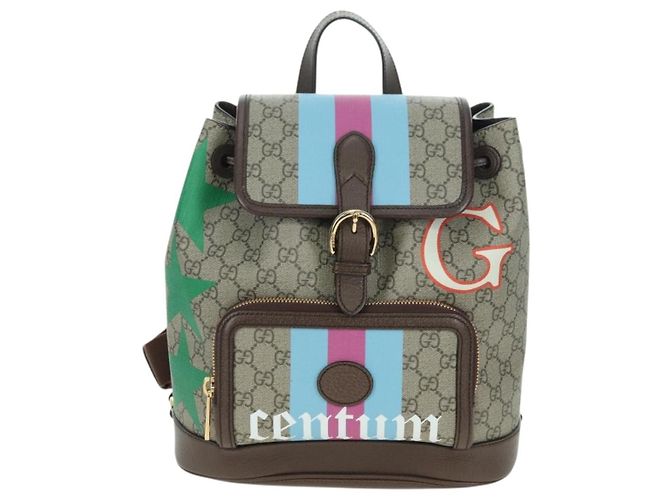 Gucci Zaino interbloccato GG Supreme in PVC beige e oro 674147 Auth YKZ1279M D'oro - view 13