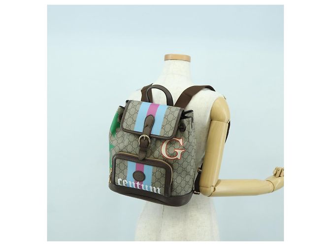 Gucci Zaino interbloccato GG Supreme in PVC beige e oro 674147 Auth YKZ1279M D'oro - view 29