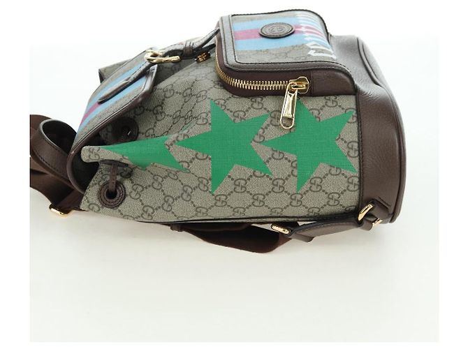 Gucci Zaino interbloccato GG Supreme in PVC beige e oro 674147 Auth YKZ1279M D'oro - view 3