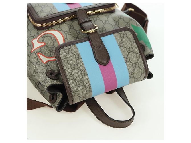 Gucci Zaino interbloccato GG Supreme in PVC beige e oro 674147 Auth YKZ1279M D'oro - view 6