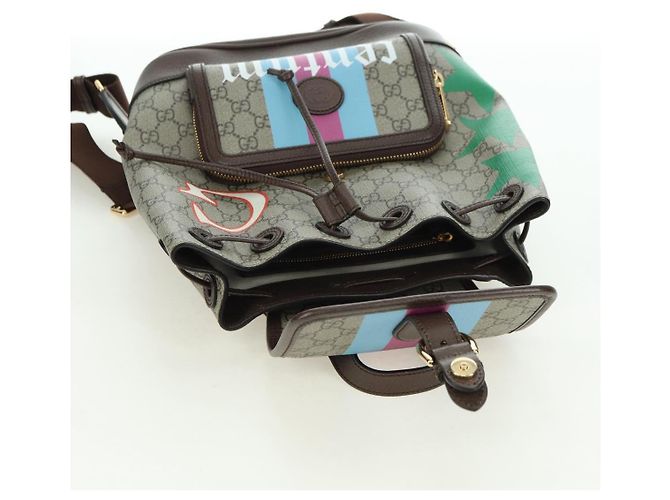 Gucci Zaino interbloccato GG Supreme in PVC beige e oro 674147 Auth YKZ1279M D'oro - view 9