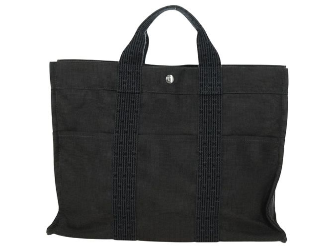 Hermès HERMES Handtasche Her Line MM Canvas Grau Silber Auth 121338 Braun - Ansicht 13