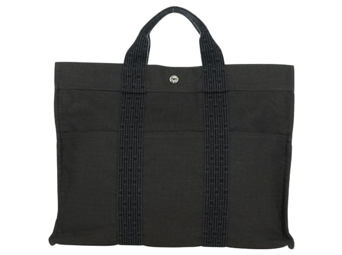 Hermès HERMES Handtasche Her Line MM Canvas Grau Silber Auth 121338 Braun - Ansicht 2