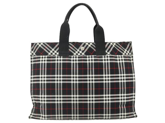 Borsa a mano Burberrys Nova Check Blue Label in nylon nero e argento Auth 176492 - vista 13