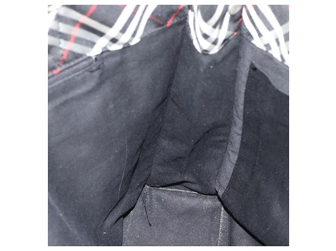 Borsa a mano Burberrys Nova Check Blue Label in nylon nero e argento Auth 176492 - vista 17
